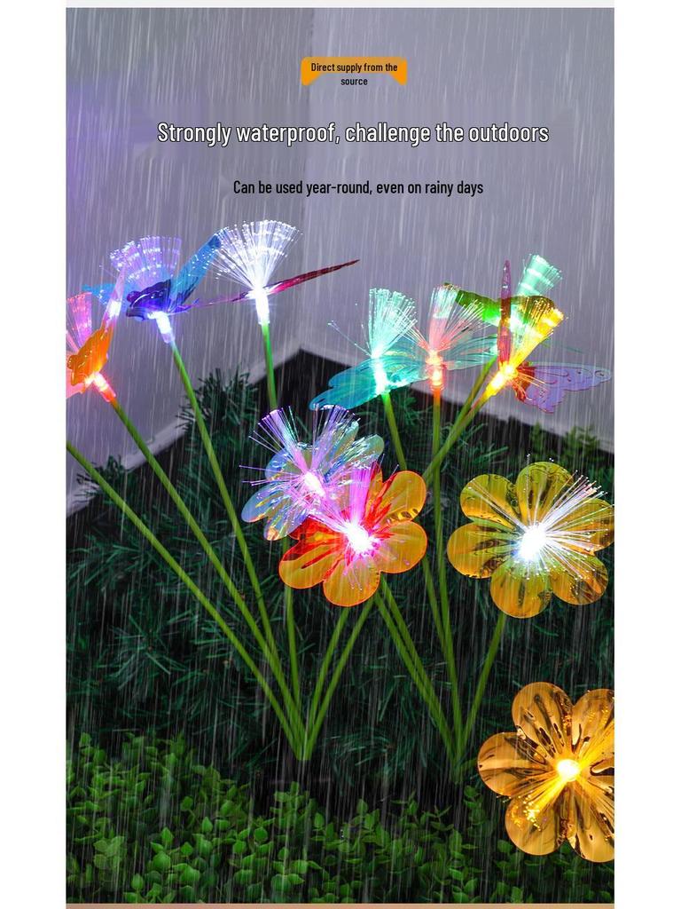 Stainless Steel LED Solar Courtyard Light - Waterproof Outdoor Fiber Optic Flower Ground Plug for Villa Garden Atmosphere