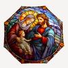 1pc Stained Glass Nativity Scene with Automatic Opening Umbrella, Portable Tri-Fold Design, 8-Bone Iron Frame Outdoor Umbrella, Perfect Gift for Fans,