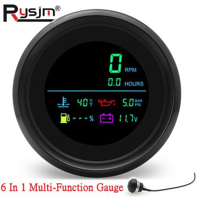 Universal 85MM 6 In 1 Gauge Multi-Function Tachometer Tach Fuel Gauge Water Temp Oil Pressure Voltmeter Hour Meter For Boat Car