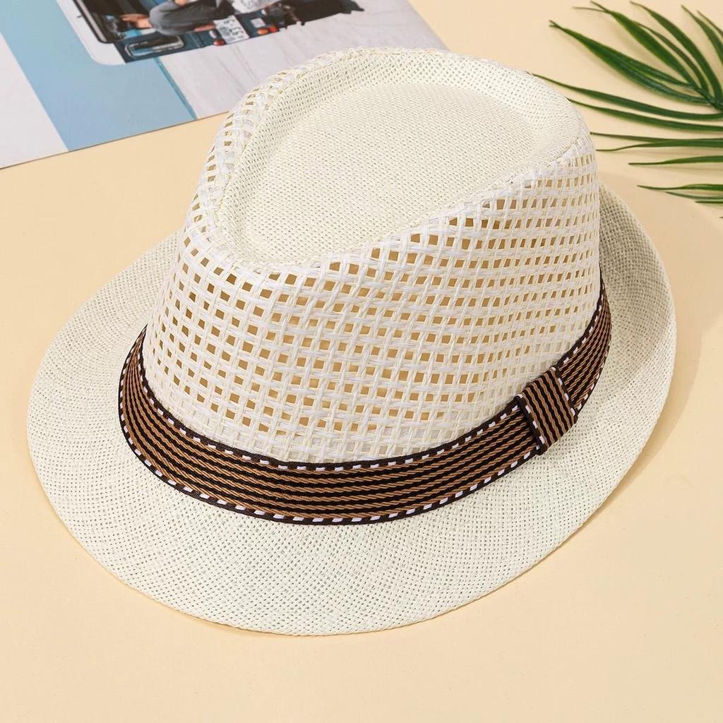 Men Wide Brim Braided Straw Sun Hat Panama Jazz Hat Summer UV Protection Breathable Mesh Beach Outdoor British Style Cowboy