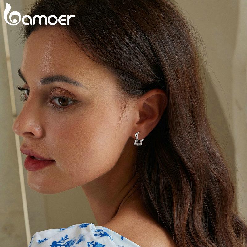 BAMOER 925 Sterling Silver Spirit Snake Ear Buckles Heart Shape Hoop Earrings for Women Party Fine Jewelry