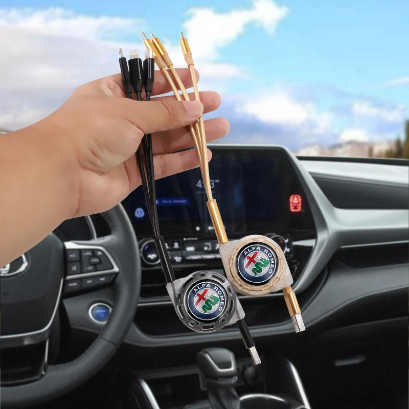 AAACN1 3 In 1 Car Ornament for Alfa Romeo 159 156 147 Mito Telescopic Cable Is Suitable for Apple C Android Mobile Phone Fast Charging