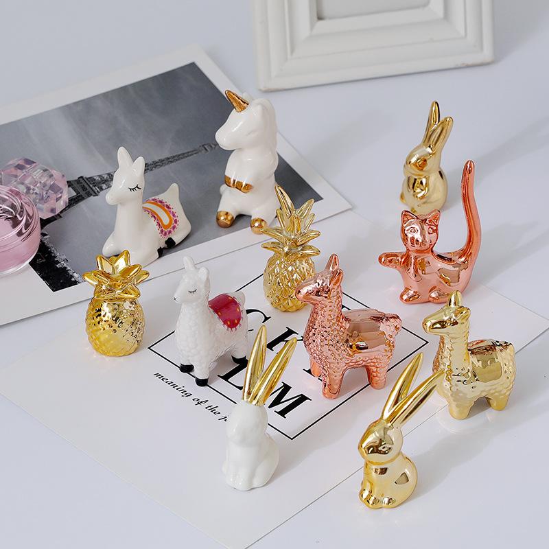 Nordic Ins Style Light Luxury Gold Ceramic Small Animal Ornaments Creative Electroplating Photography Props Small Ornaments