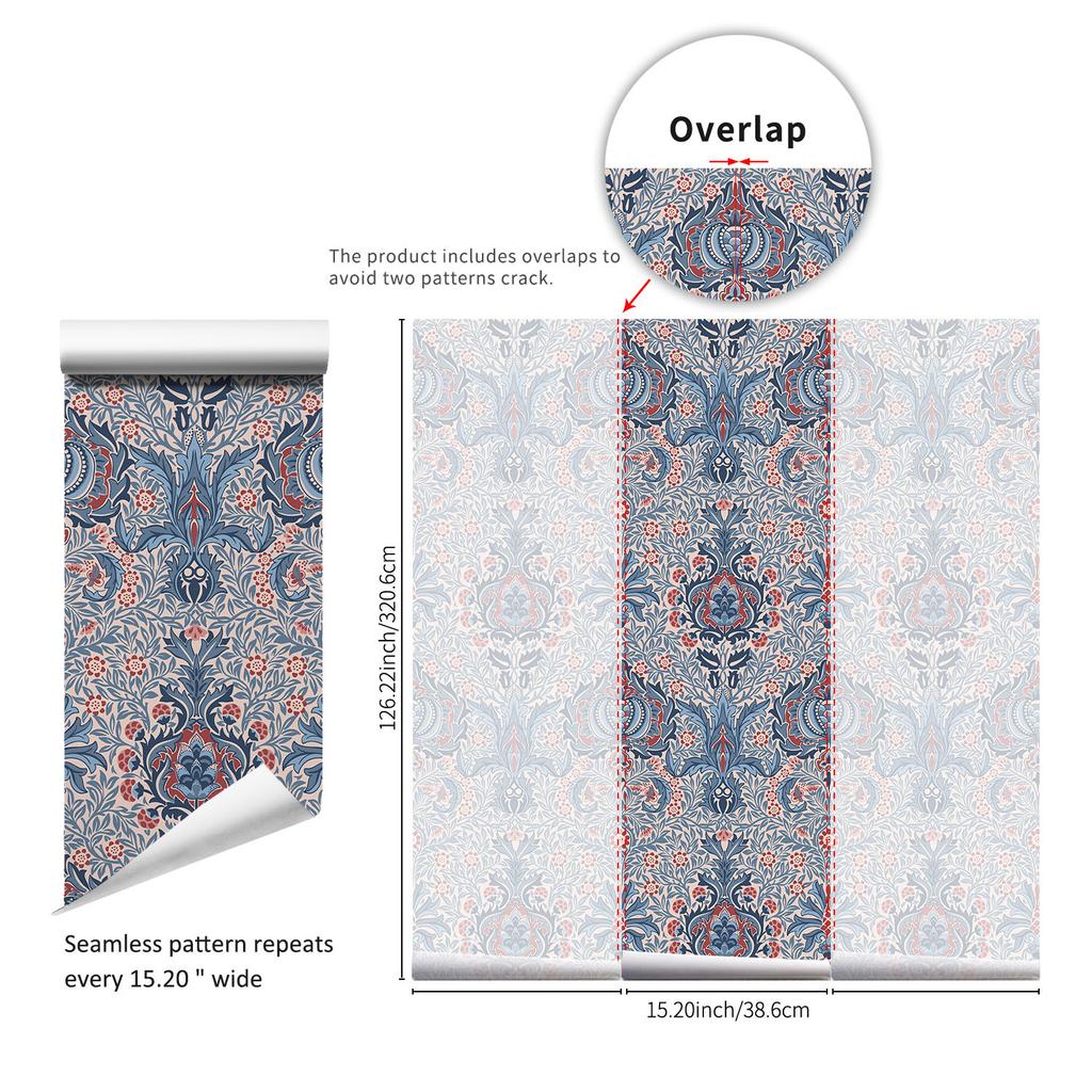 Floral Bohemian Wallpaper Peel and Stick Vintage Flower Wall Papers Removable PVC Furniture Cabinet Sticker