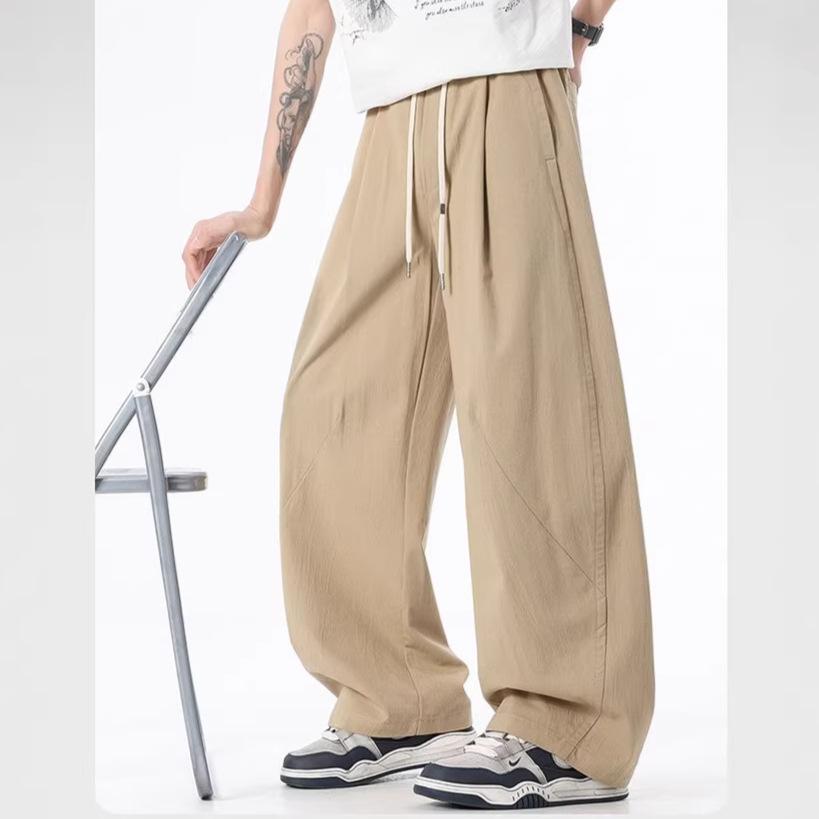 Spring and summer new European, American and Japanese wide-leg splicing black scimitar loose straight casual trousers men's pants
