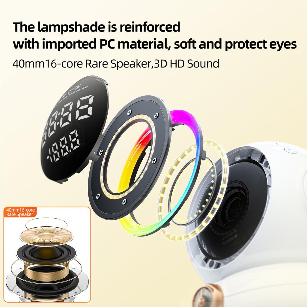 Ceas deșteptător cu lumină de trezire la distanță cu simulare de răsărit astronaut alarme duble difuzor fără fir Radio FM lumină de noapte lampă de noptieră