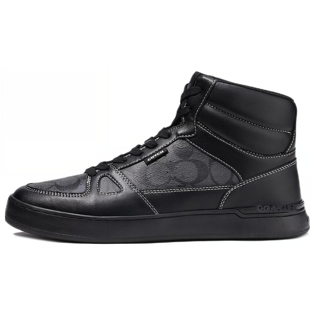 Coach Leather High Top High Top Stylish Skateboarding Shoes Men's Black CC736-BLK