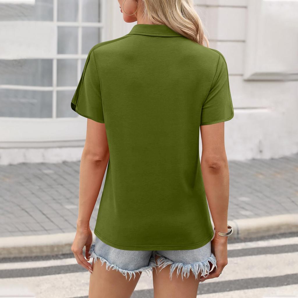 Women’s Short Sleeve Polo Shirt Casual V Neck Collared Top Lightweight Pullover Classic Fit Soft Fabric for Daily Wear