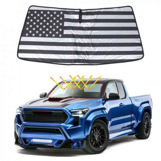 US Flag Car Sun Shade Windshield Window Sunshade Cover For Toyota Tacoma 2024+