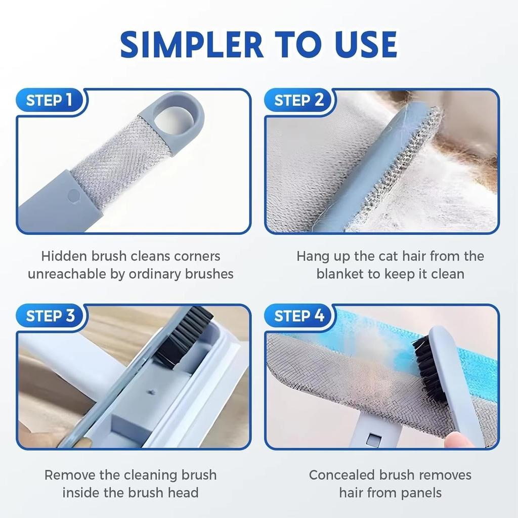 Reusable Pet Hair Remover for Carpet Furniture & Car Lint Roller Tool for Dog & Cat Hair 4-in-1 Multifunctional Washable Cleaning Brush