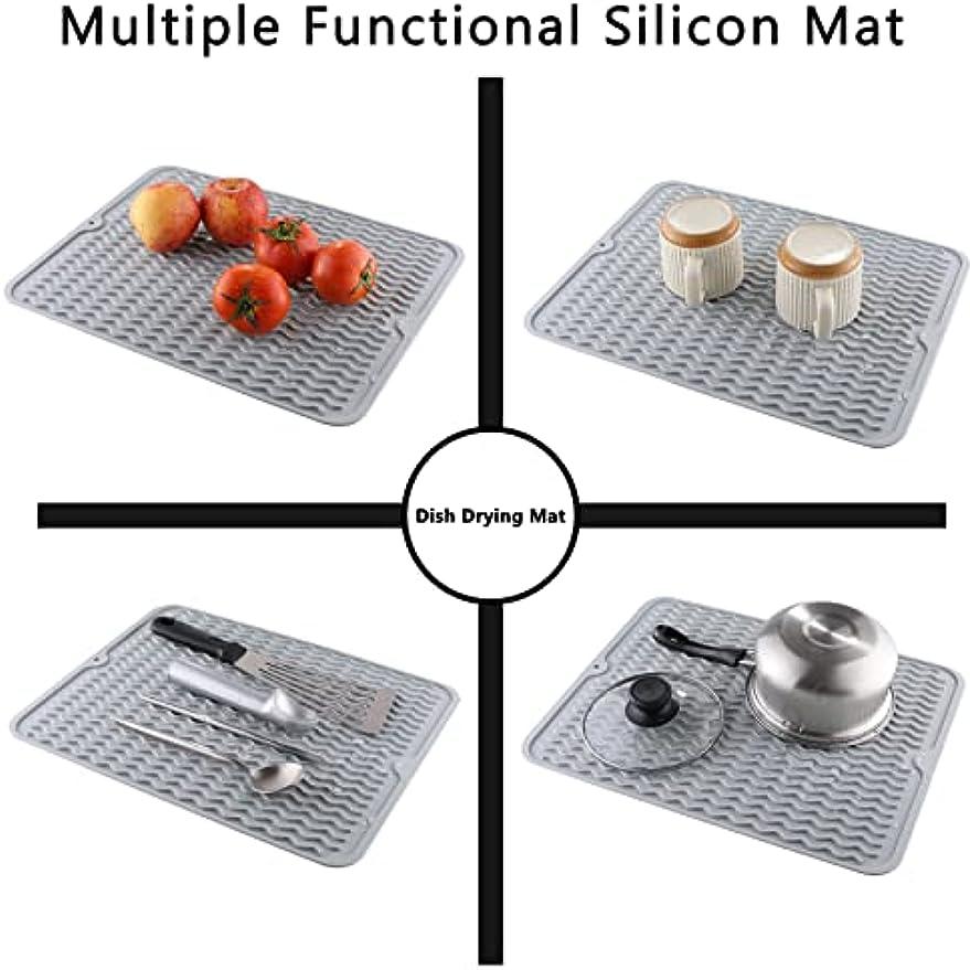 Silicone Dish Drying Mat Heat Resistant Drying Mat for Kitchen Counter Sink Refrigerator Drawer Liner Kitchen Drying Mat