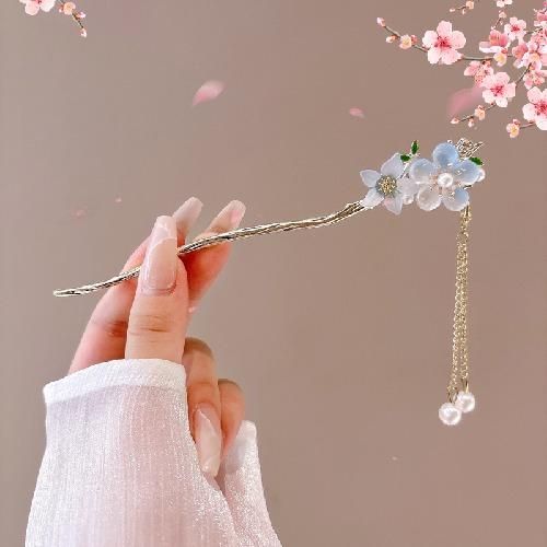 Haarnadel mit Quastenblume im antiken Stil, Damen High-End-Temperament, All-Match Hanfu Haarnadel, Am Hinterkopf zu befestigen, Haarnadel
