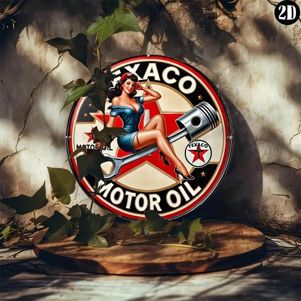 Vintage Texaco Oil Metal Tin Sign Garage Wall Art Decor 7.8 Inch