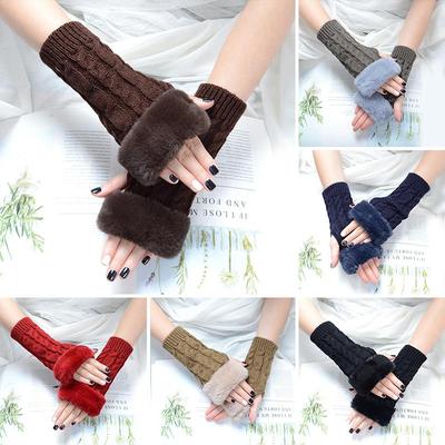 Winter Women Gloves Plush Faux Fur Knitting Wool Keep Warm Mitten Fingerless Lady Girl Half Finger Gloves Christmas Gift