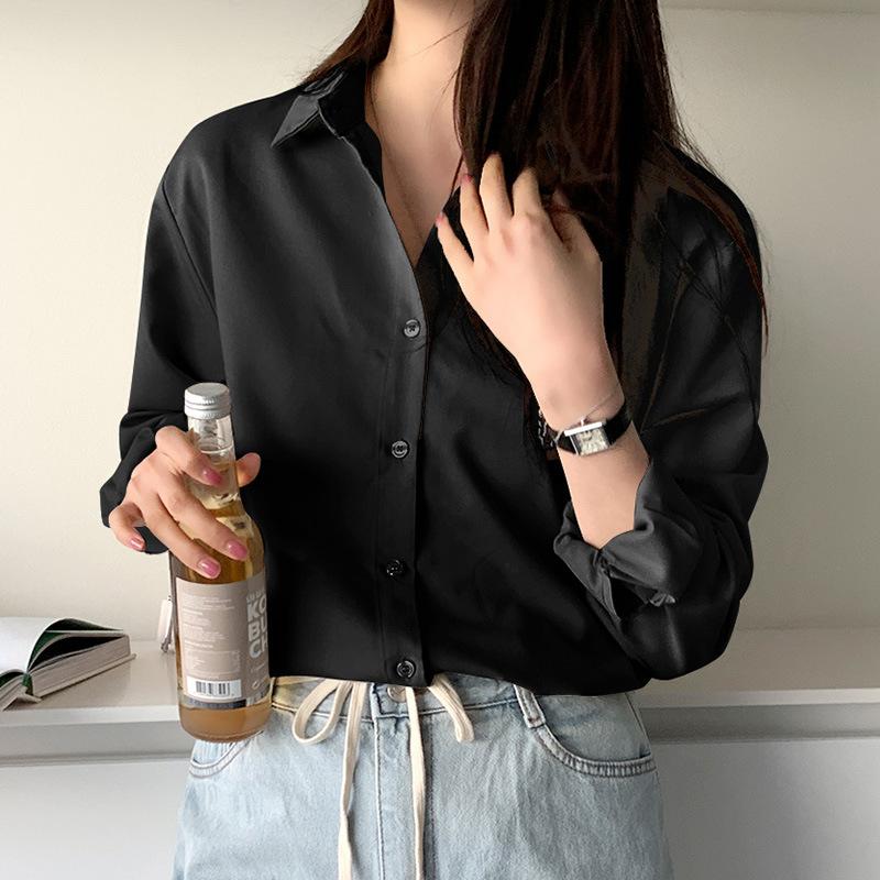 Long Sleeved Solid Color Shirt for Women In Spring Autumn Professional Loose Commuting Simple Versatile Covering Flesh Slimming Top Blouses & Shirts