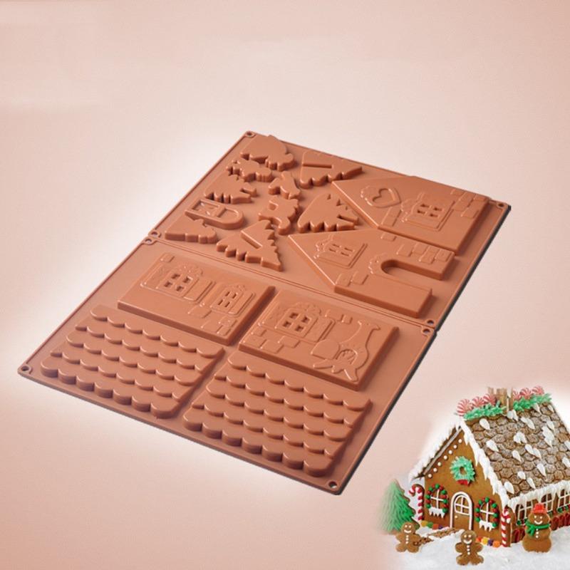 Christmas Silicone Mould Christmas Gingerbread House Silicone Mold Handmade Soap Chocolate Cake Mould DIY Biscuits Baking Tool