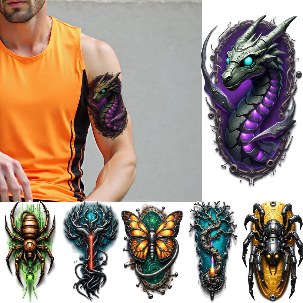 3PCS Temporary Tattoos Long Lasting Body Stickers Robot Mechanical Animals Adult Tattoo Stickers Cosplay Party Stickers Props