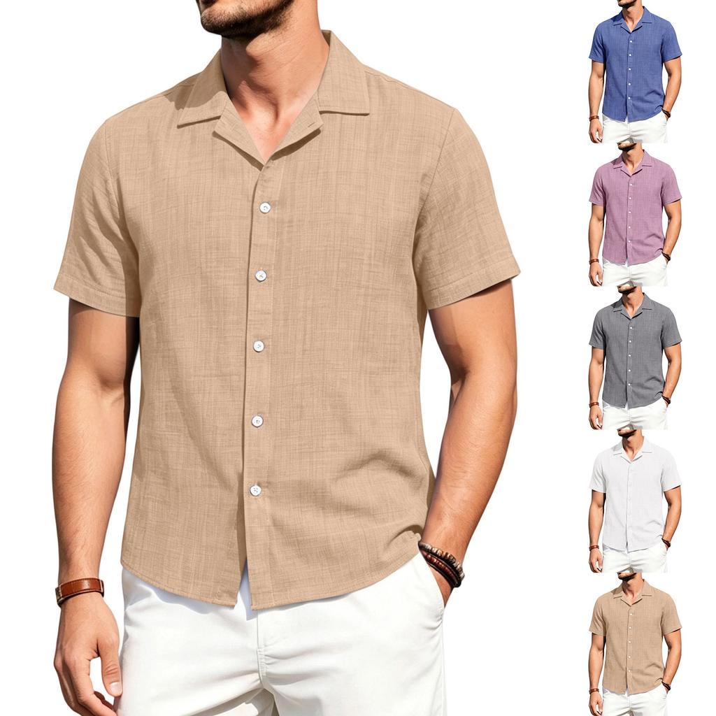 Men's Short Sleeve Shirt Linen Look Button Down Casual Loose Fit Vintage Style Beachwear Summer Top