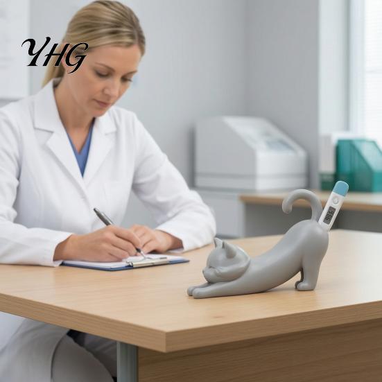 Cat Shaped Thermometer Holder 3D Printed Veterinary Holder, Dog Digital Stand Stand, Electronic Pet for Desk Decoration Clinic Ornament