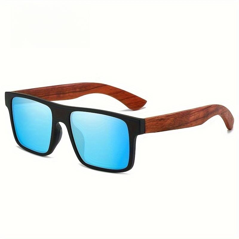 Retro Vintage Square Sunglasses Rosewood-Like Frame Spring Hinges UV400 Unisex Casual Classic Eyewear