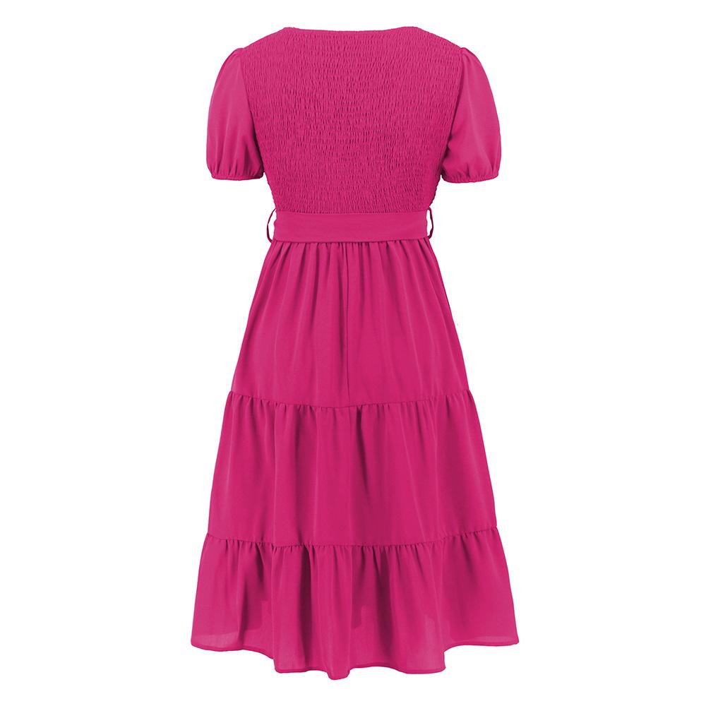 Летнее женское платье с круглым вырезом и коротким рукавом — фото 7