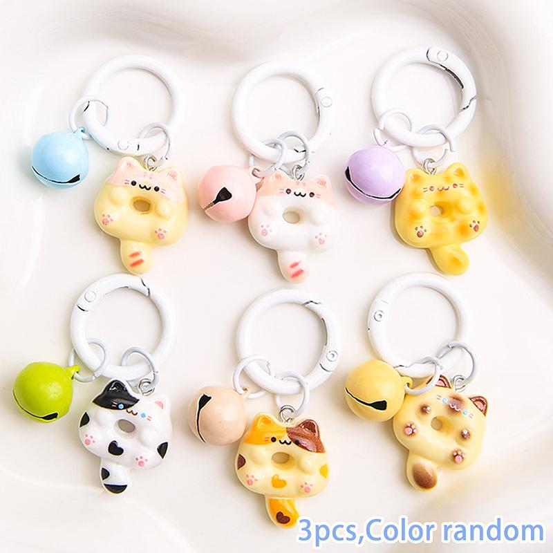 Pingente de Celular Gato Biscoito Alça Macio Kawaii Casal Chaveiro Pingente de Contas Coloridas Cordão Bonito