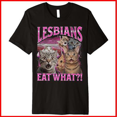 Lesbians Eat What?! Funny Cat Gay Pride LGBTQ Black Cotton T-Shirt S-5XL