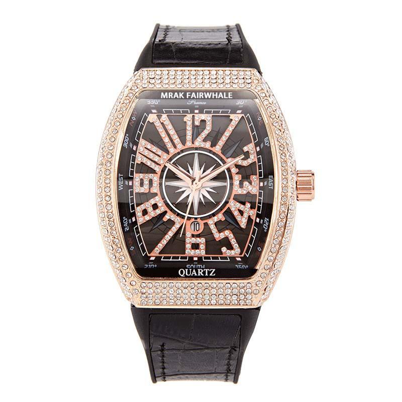 

Mark Fairwhale Barrel-Shaped Full Diamond Quartz Calendar Watch