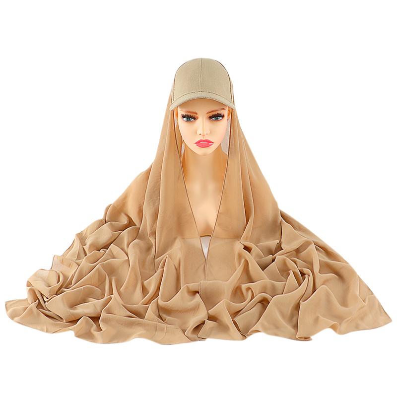 Casual Simple Chiffon Baseball Cap All-In-One Scarf Women'S Fashion Solid Color Baseball Cap Scarf Accessories Instant Hijab