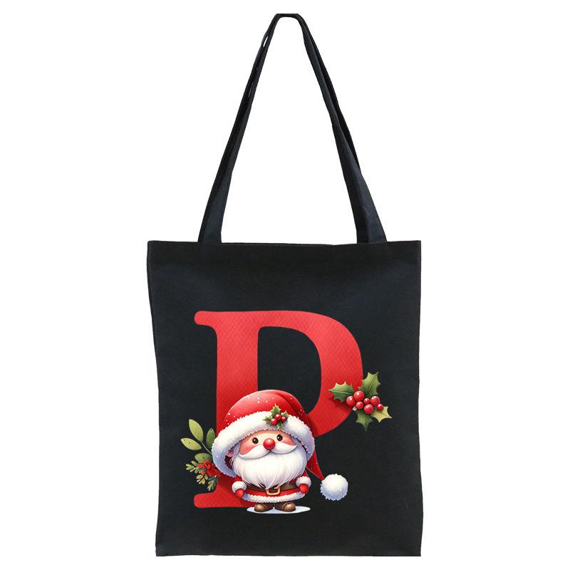 English letters A-Z Christmas number print student casual canvas tote bag