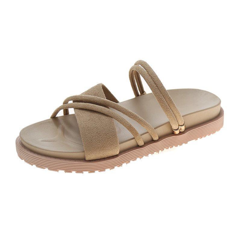 

весна и лето новые римские ремешки на низком каблуке японские два способа ношения сандалии на плоской подошве для пляжа 40 абрикосовый