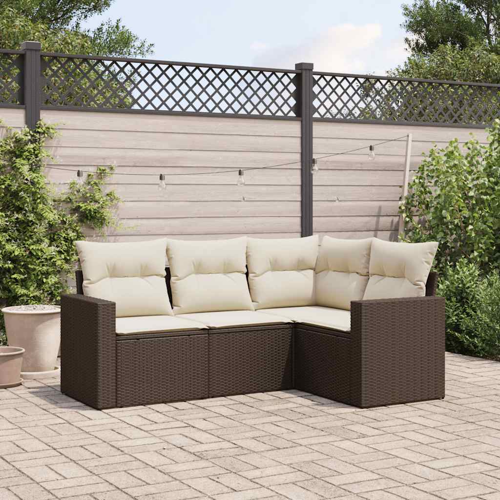 Vidaxl 4-Seater Garden Lounge Set, Cushions, Brown Rattan Pe