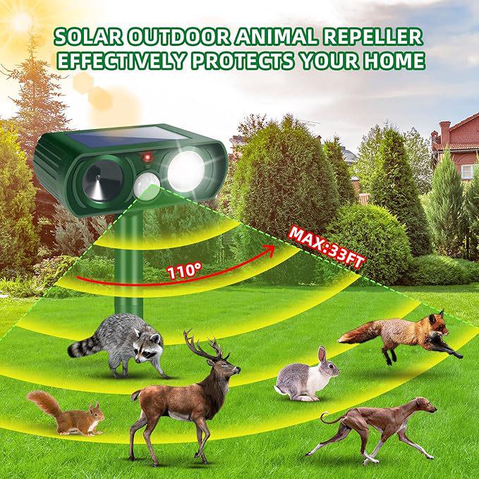 Solar Ultrasonic Animal Repeller: Deter Rodents, Birds, Snakes, Cats, and Dogs Outdoors