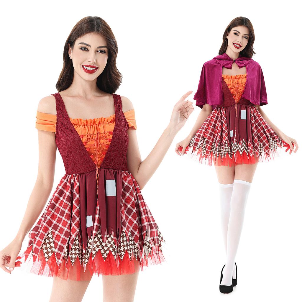 Halloween costume Little Red Riding Hood carnival costume cosplay witch costume broom witch skirt cape