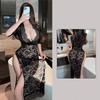 Sexy lingerie women's sexy lace seduction see through long skirt hot side slit slim fitting uniform pajamas sexy costumes woman
