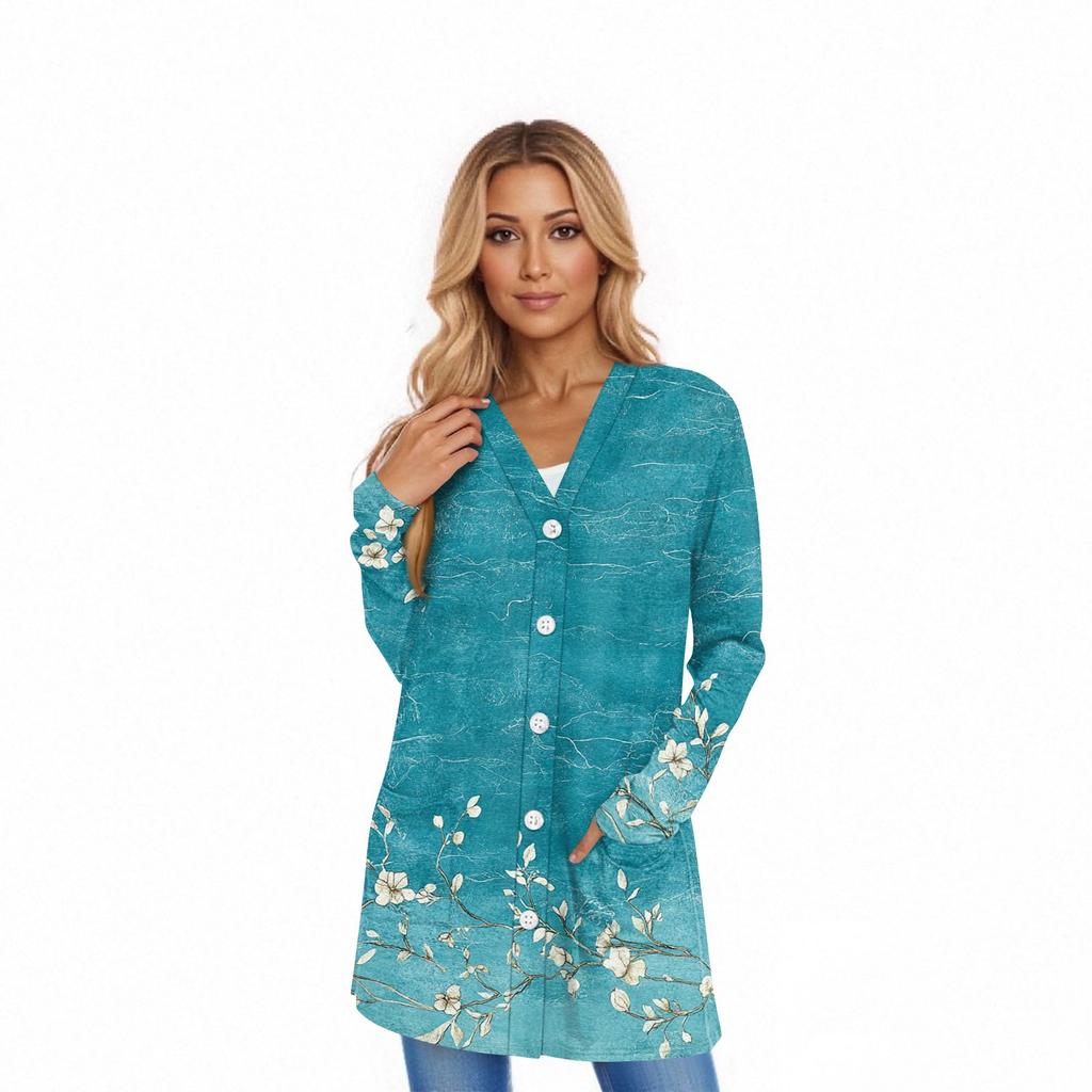 Damen Langarm Strickjacke Lässige Jacke mit Taschen Oberteil