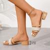 Fashion Fashion Square Toe Narrow Band Slip On Sandals Medium Heels Slides Women 2025 Summer Casual Hemp Strap Outdoor Slippers Size 42