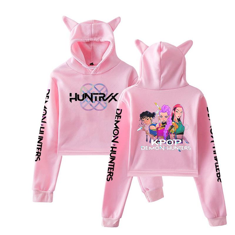 Autumn K - POP Demon Hunters Printed Cat Ear Hoodies Fashionable Casual Sports Long Sleeved Children's Boy and Girl Kids Unisex Hooded Sweatshirts