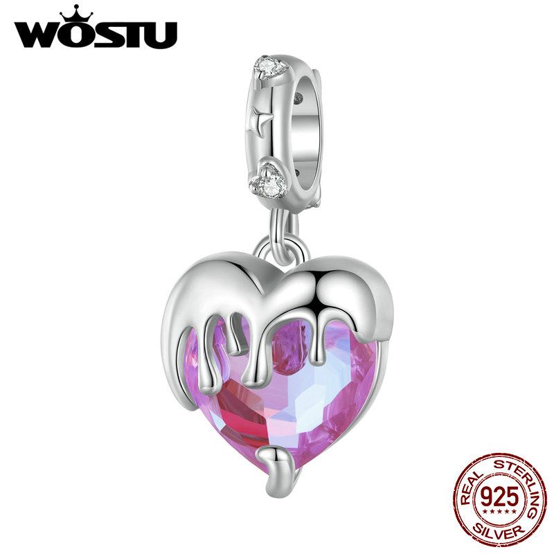 

WOSTU стерлингового серебра 925 пробы, бусины для собак, автомобильные подвески, подвеска с радужным кристаллом, подходит для DIY, ожерелье, браслет, модная девушка, изготовление ювелирных изделий B