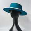 TurquoiseFedora Hat Women Men Autumn Winter Classic Felt Wide Brim Flat Top Jazz Panama Hat Casual Party Church Hat