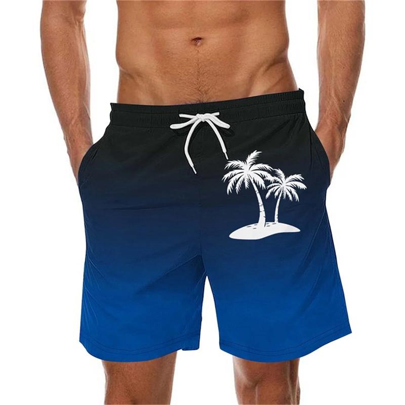 Gradient Color Palm Tree Pattern Beach Shorts Men 3d Printed Tropical Plants Swimming Trunk Summer Hawaiian Holiday Board Shorts