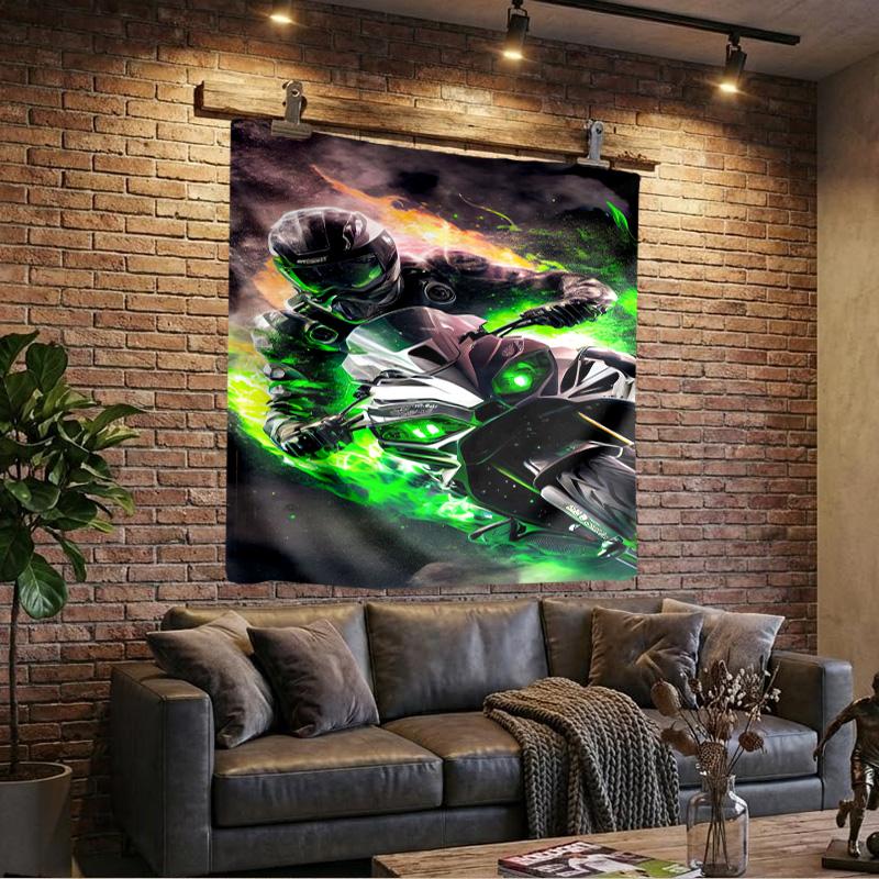 Rider Speeding Through Neon Lights Printed Tapestry, Wall Hanging,Livingroom, dormitory, Large Wall Decor, Fabric Decor Fan Birthday Gifts