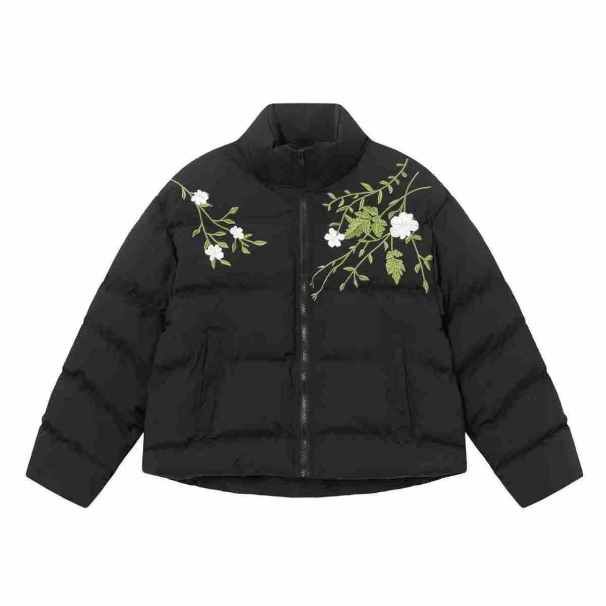 Men s Trendy American Street Style Zippered Cotton Jacket with Floral Wreath Design 2X Large
