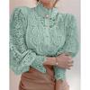Camicetta in pizzo bianco di cotone vintage, camicetta casual ampia, camicetta floreale all'uncinetto, camicetta a maniche lunghe da donna, blusas 12928