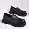Black Platform Loafers Slip On Chunky Sole Casual Dress Shoes Comfortable Fashion Footwear For All Match For Daily Wear Office