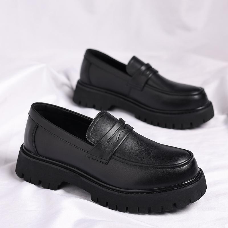 Black Platform Loafers Slip On Chunky Sole Casual Dress Shoes Comfortable Fashion Footwear For All Match For Daily Wear Office