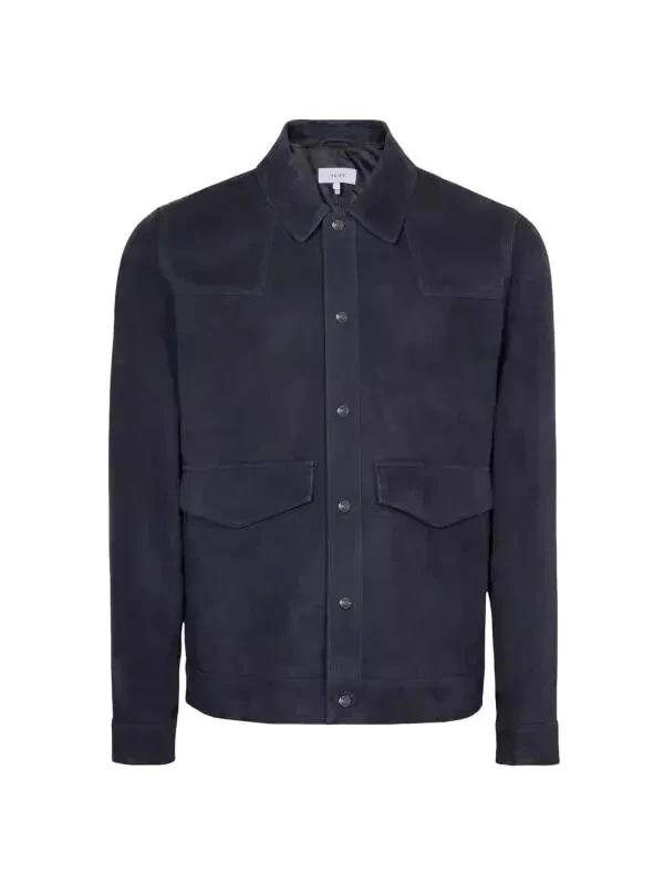 Handmade Leather Shirt New Casual Fashionable Men's Navy Blue Genuine Soft Suede