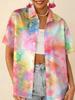 Love printed short-sleeved shirt women's summer loose casual lapel shirt retro niche top
