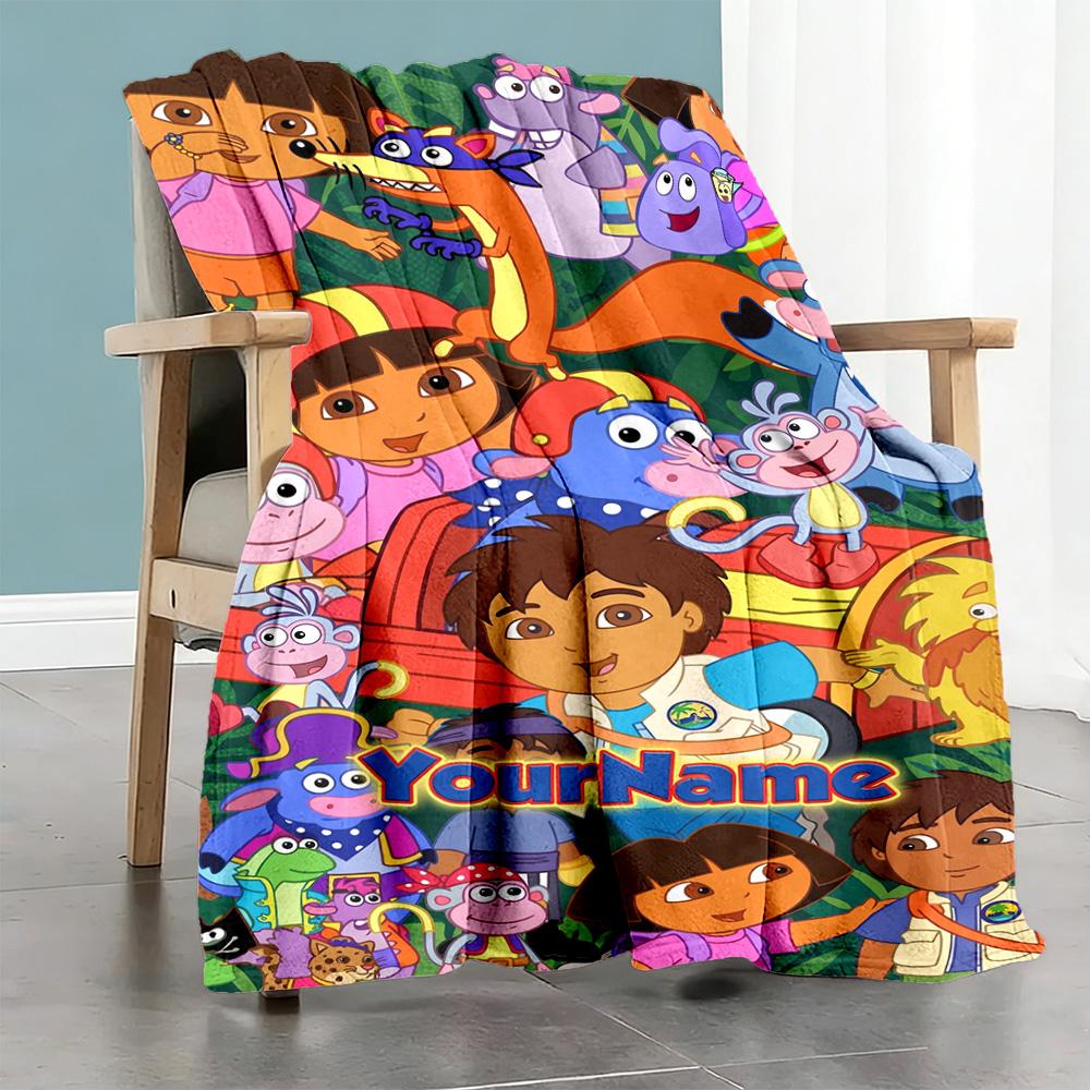 Dora Explorer Personalized Name Blanket Throw Customizable Blanket Ultra-Soft Throw For Home Decor Living Room Sofa Couch All-Season Use