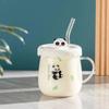 Kawaii Cups Cute Panda Glass Cup With Straw Cap Spoon Coffee Breakfast Cup Beer Mug Cups and Mugs Free Shipping Drinking Glasses
